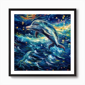Dolphins At Night 1 Art Print