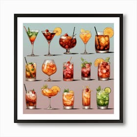 Default Cocktails In Different Styles Aesthetic 3 Art Print