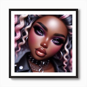 Black Doll With Pink Hair Art Print