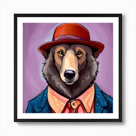 Bear In a Blue Suit with a Red Hat Art Print