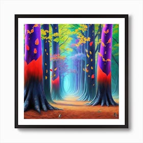 A Forest Where Every Tree Bears Leaves Of Vibrant Hues, Creating A Kaleidoscope Of Colors Art Print