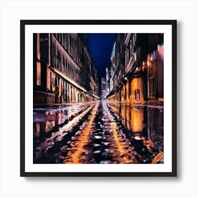 City Lights - Wet Street Art Print