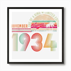 88 Years Old Vintage November 1934 88th Birthday Art Print