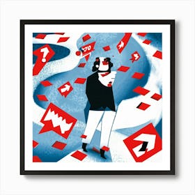 Abstract Illustration Of A Human Figure Pondering In A Sea Of White With Vivid Red Caution Signs Ch Art Print