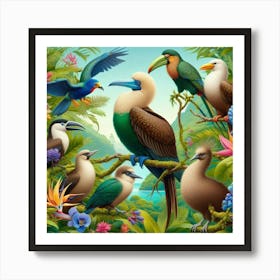 Tropical Birds In The Jungle Art Print