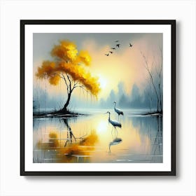 Cranes On The Lake Art Print