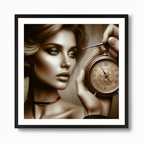 Beautiful Woman With A Clock Art Print