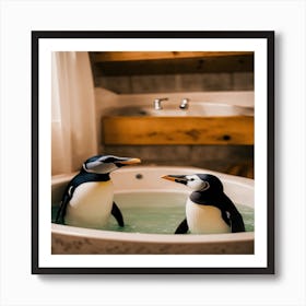 Penguins In A Tub Art Print