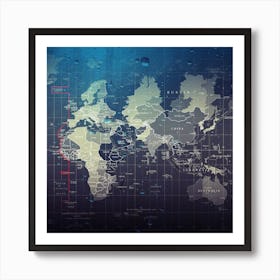 World Map Illustration Artwork Water Drops Digital Art Time Zones Art Print