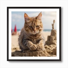 Cat Playing In The Sand Art Print