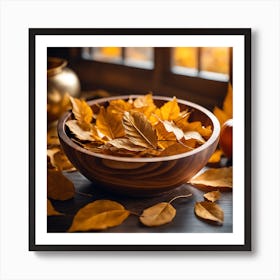 Autumn Leaves On A Wooden Table Art Print