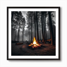 Campfire In The Forest 5 Art Print