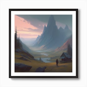 Peaceful Landscape In Mountains Professional Ominous Concept Art By Artgerm And Greg Rutkowski An (4) Art Print