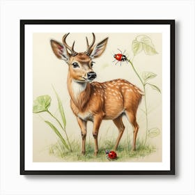 Deer With Ladybugs Art Print