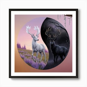 Yin Yang Deer 1 Art Print