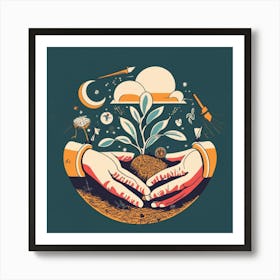 Hands Holding A Tree Art Print