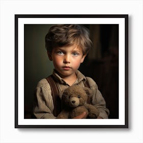 Portrait Of A Boy With A Teddy Bear Art Print