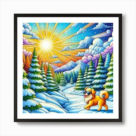 Dog In The Snow 5 Art Print