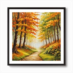 Forest In Autumn In Minimalist Style Square Composition 7 Art Print