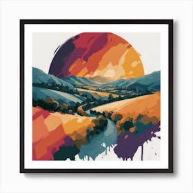 The wide, multi-colored array has circular shapes that create a picturesque landscape 3 Art Print