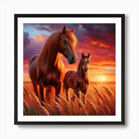 Sunset Horses 1 Art Print