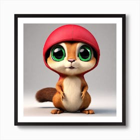 Squirrel In Red Hat Art Print