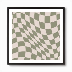 Warped Checker Beige Cream Square Art Print