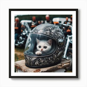 Cat In Motorcycle Helmet 4 Art Print