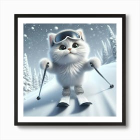 Kitty Cat On Skis Art Print