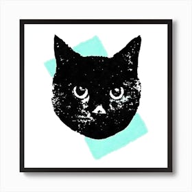 Soft Mint Cat Square Art Print