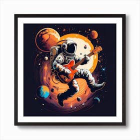 Astronaut Playing Guitar In Space Art Print