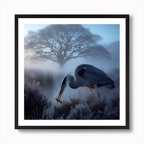 Heron In The Mist 3 Art Print