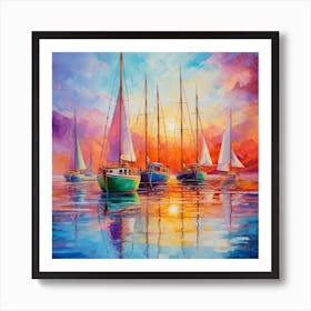 Sailboats At Sunset 29 Art Print