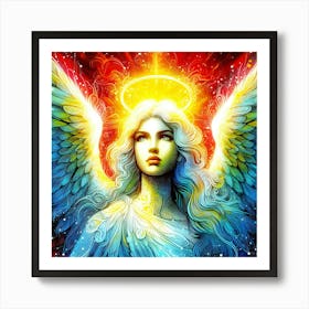 Angel Beauty Apparition In Colorful Glow Bright Color Drawing 1 Art Print