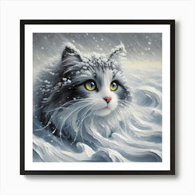 Cat In The Snow Art Print