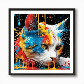 Cat With Paint Splatters Art Print