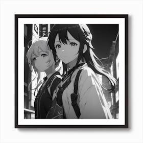 Two Anime Girls In A City Art Print