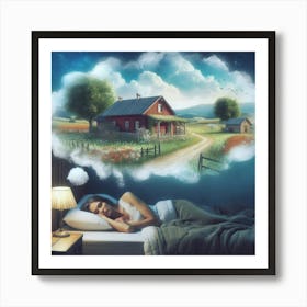 Dreaming Woman Sleeping In Bed Art Print