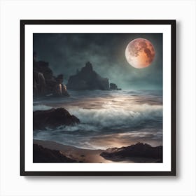 Full Moon Over The Ocean Art Print