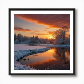 Sunset Over The River 1 Art Print