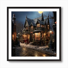 Christmas Village At Night Art Print