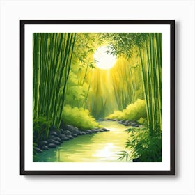 A Stream In A Bamboo Forest At Sun Rise Square Composition 143 Poster