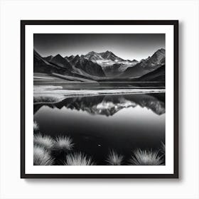 Black And White Mountain Landscape Art Print