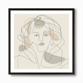 Portrait Of A Woman, Abstract Line Face, Line Art Woman, Neutral Colors Wall Art, Minimal Wall Decor Art Print