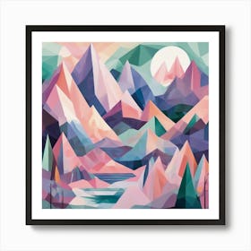 Mountain Scape Pastel Cubism Style Art Print