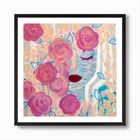 Roses and woman Art Print