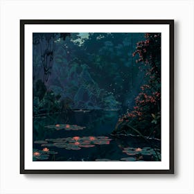 Japanese Lake Oil Painting Illustration 1 Art Print