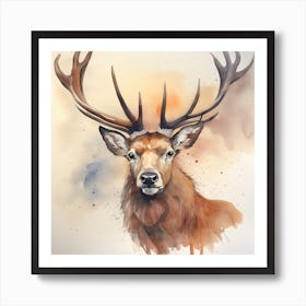 Deer Head Watercolor Painting Art Print