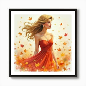 Enchanting Watercolor Of Princess Diana Amidst Falling Leaves 1 Art Print