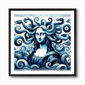 Medusa Mona Lisa Venice Blue Wall Art Art Print